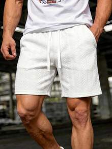 Men's Lightweight Breathable Textured Knit Shorts, Premium Fabric Drawstring Waist Casual Summer Shorts - White - View 4