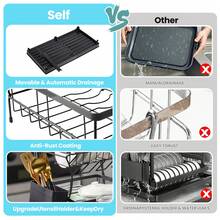 Piorlado 2 Tier Dish Drainer Rack - Dish Rack With Utensil Holder For Kitchen Counter, Large Capacity Space-Saving Dish Drying Rack With Draining Board, Extendable, Black - Black - View 4