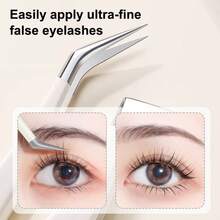 NOVO 1pc Professional Eyelash Tweezers, Slanted & Curved Tip Eyelash Extension Tweezers, Precise Fiber Tip For Grabbing Large Curl Lashes, Beauty Tweezers, Acne Extractor, Eyelash Curler - Multicolor - View 5
