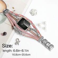 1件新款波希米亞風錶帶，相容 38/40/41/42/44/45/49mm Ultra/SE/8/7/6/5/4/3/2/1 - 銀粉 - 查看 2