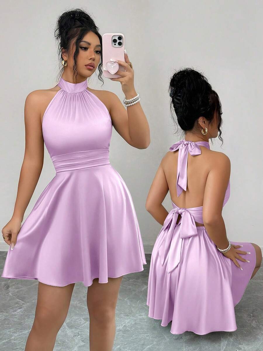 y sexy de color verde guisante con cordones en la espalda, adecuado para salidas diarias, eventos formales, citas, fiestas, bodas, festivales, primavera/verano - Púrpura malva - Ver 1