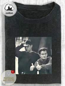 Áo thun graphic phong cách retro phim và chương trình truyền hình Friends, áo top mùa hè 2026, casual - màu đen - Xem 3