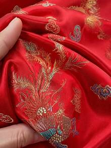 Luxury Red Chinese Dragon Phoenix Jacquard Brocade Fabric, Lustrous Satin Brocade With Dragon Phoenix & Cloud Jacquard, Soft, Drapable & Breathable, Great For Costumes, Quilting, Decor, And Crafts, 50cm/1yard/3yard/5yard - 1 - View 5