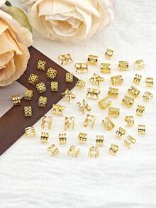 50pcs Alloy Braiding Mixed Set, Hair Dreadlock Accessory Braid, Metal Hair Rings Cuffs Clips For Dreadlock Accessory Jewelry Decorations(Without Box) - Gold - View 3