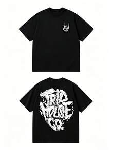 Men's Cotton Blend T-Shirt With Graffiti Print - Stylish For Everyday Wear - 黑色 - 查看 1