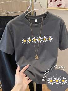 Women's Short Sleeve Printed T-Shirt, Spring Clothes, Holiday Outfit, Black Summer Beach Look, Vacation Style, Country Style, Office Outfit For Women - 深灰色 - 查看 9