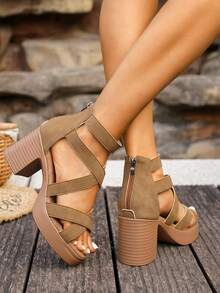 2026 Summer Fashion Women's Waterproof Platform High Heel Sandals - Brown - View 5