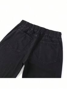 Men's Vintage Washed Wide Leg Pants, Red Rhinestone Flame Graphic Drawstring Streetwear Trousers, Casual Y2K Style Bottoms - Black - View 6