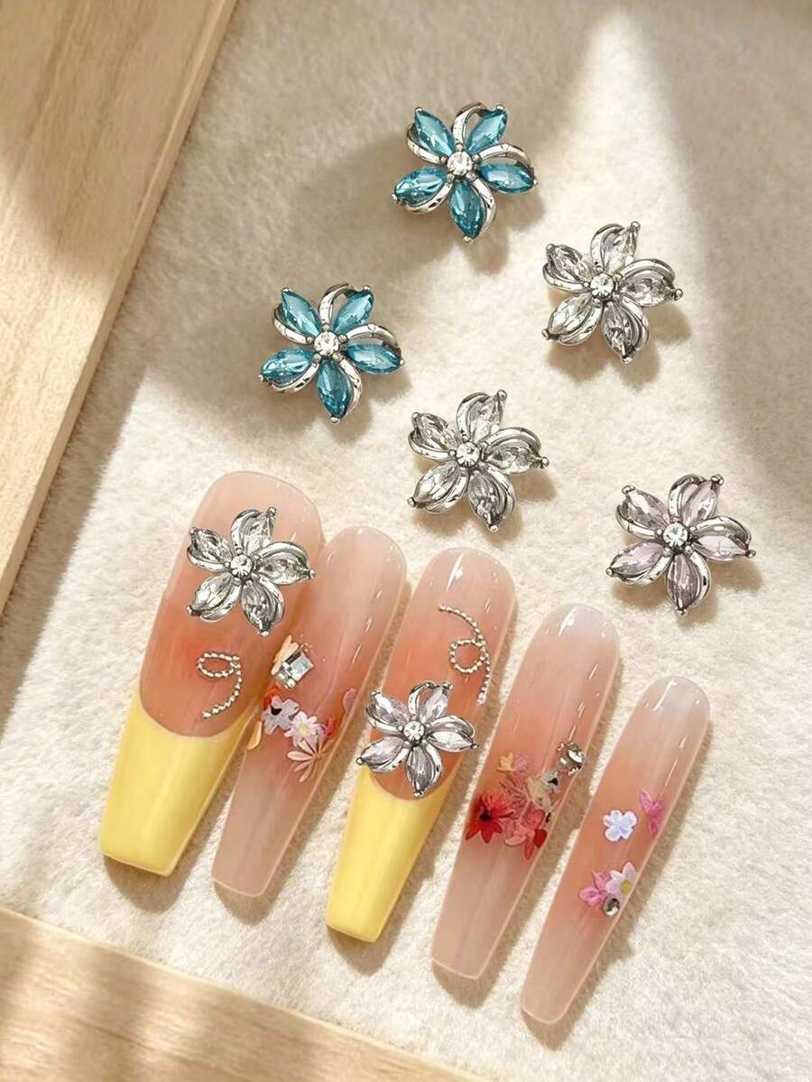 5件裝風車花美甲裝飾，甜美風美甲配件，DIY美甲飾品，美甲寶石，適用於衣服、鞋子和包包 - 彩色 - 查看 1