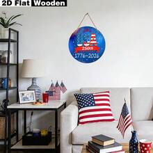 1pc 2D Flat Round Wooden Door Sign USA 250th Anniversary Commemorative Hanging Decor 1776-2026 Independence Day Yard Gate Wooden Hanging Plaque - Multicolor - View 7