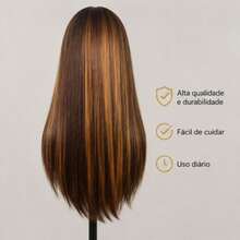 Long, Straight Wig With Bangs - Heat-Resistant Fiber, Suitable For Daily Use, 60 Cm, 280 G, KAYANE - Rust Brown - View 4