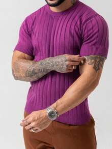 TRICOT DE LUXO Men's Textured Knit Shirt, High Quality, Spring, Summer, Autumn, Premium Quality. - Fuchsia Pink - 查看 1
