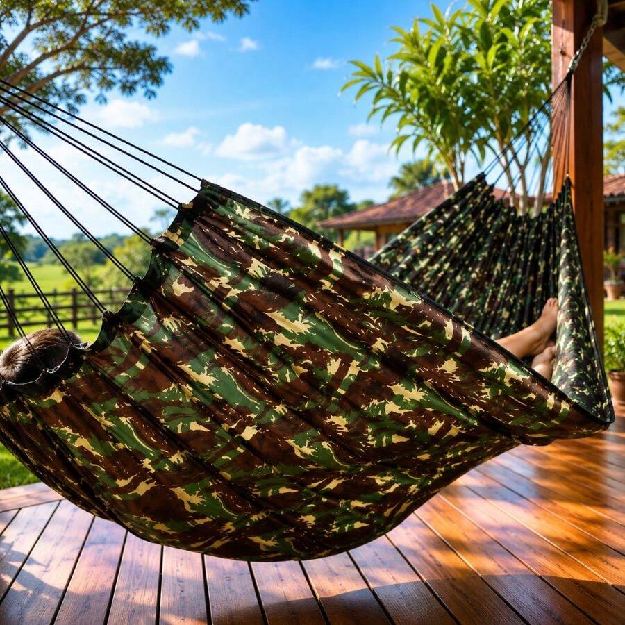 Rede De Dormir Descanso Camping Nylon Camuflada Pesca Exercito Acampamento - Verde Militar - Visão 1