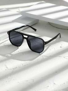 1 Pair Unisex Vintage Square Aviator Glasses With Rivet Decoration, Classic Fashion Style, UV Protection, Essential For Summer Vacation, Retro Style, Suitable For Beach, Travel, Driving, Daily Wear, Fits Large Face Women - Multicolor - View 5