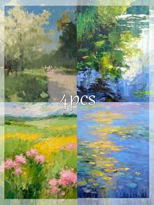1/4pcs Adult Beginner DIY Handmade Number Painting Set, Spring Landscape Canvas Painting, Oil And Acrylic Number Fill-In, Unframed (40*50cm/16*20in) - A - View 2