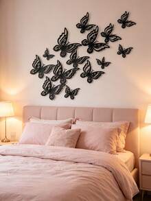 24pcs/Set 3D Double Layer Butterfly Wall Stickers, Modern Style Butterfly Decals, Self-Adhesive Wall Stickers, Party Decoration, Suitable For Living Room And Bedroom - A - View 3