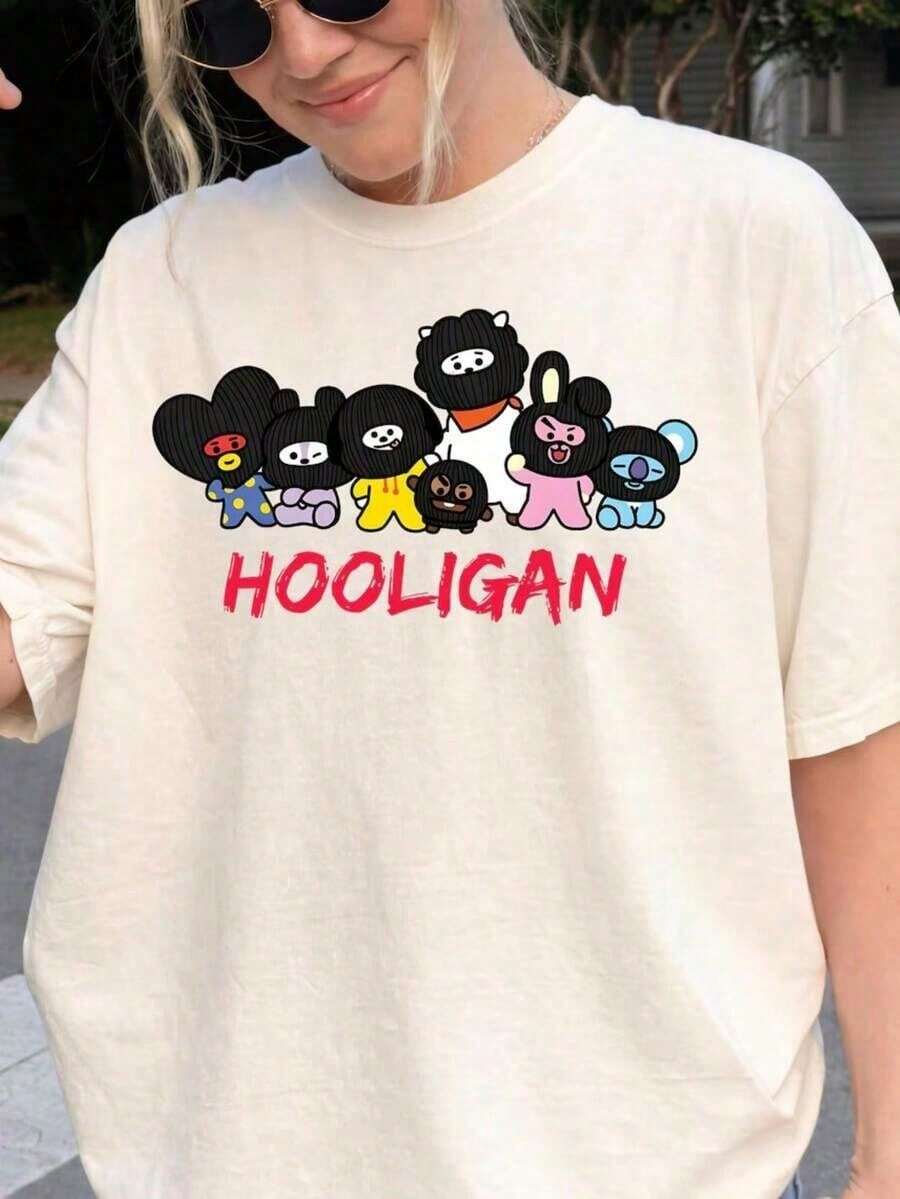 Camiseta de manga corta de moda para primavera y verano de 2026,180 gramos. Estampado de dibujos animados, modelo de pareja, apta para uso interior o exterior. Cuello redondo, unisex, - Blanco - Ver 1