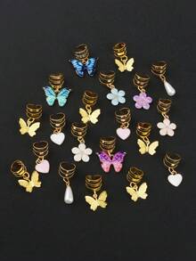 36/18 Pcs Butterfly Braid Clips Crystal Dreadlock Hair Accessories Colorful Butterfly Pendant Pearl Shiny Hair Accessories Star Braid Beads Clips Head - Multicolor - View 5