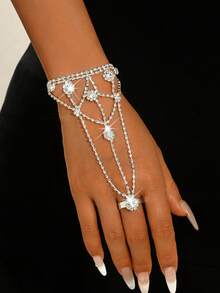 Elegante cadena de mano con borlas de cristal dorado, pulsera ajustable encantadora, adecuada para fiesta de noche de mujeres, regalo de aniversario - Plateado - Ver 13