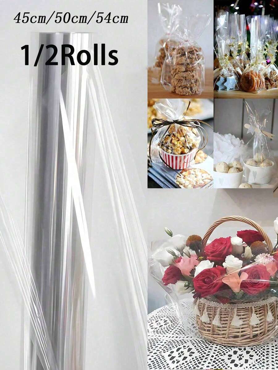 1/2 Roll Transparent Cellophane Wrapping Paper, Clear Bouquet Wrapping Paper, Plastic Dust-Proof Wrapping Paper, Suitable For Gift Baskets, Fresh Flowers, Crafts, Snacks And Desserts, Christmas Gift Wrapping Paper - Multicolor - View 1