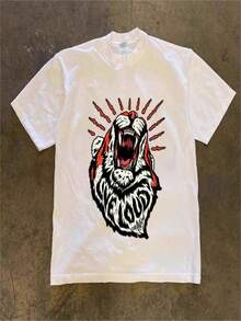 LXF2026COOL SUMMER Y2K Camiseta americana moderna, holgada y versátil con estampado retro de tigre, camiseta creativa de manga corta para hombres y mujeres XIAM - Blanco - Ver 1