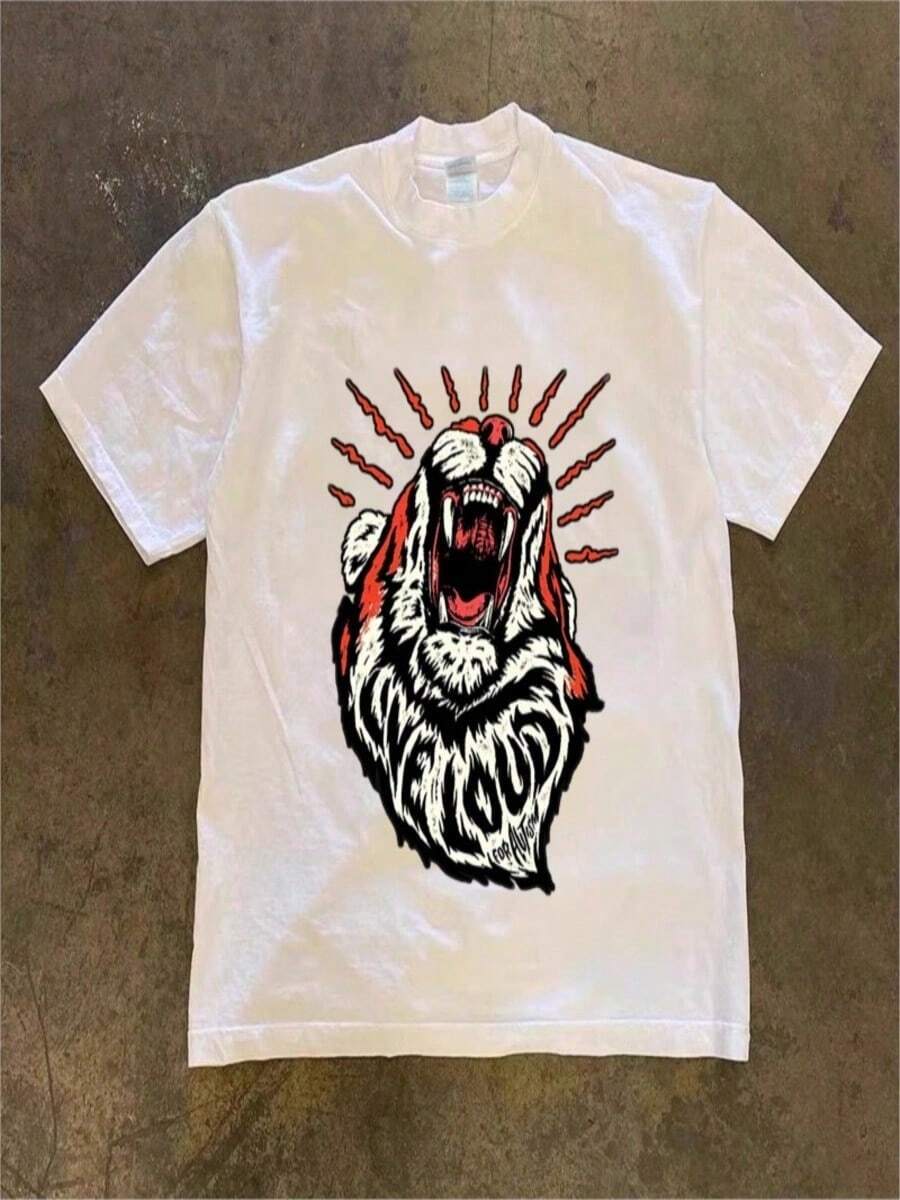 LXF2026COOL SUMMER Y2K Camiseta americana moderna, holgada y versátil con estampado retro de tigre, camiseta creativa de manga corta para hombres y mujeres XIAM - Blanco - Ver 1