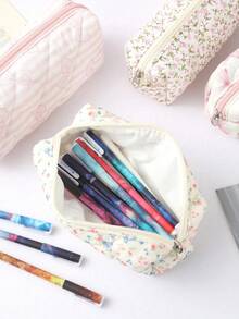 Rectangular Creative Pencil Case With Bow, Cherry Blossom & Floral Patterns. Stylish & Portable Stationery Organizer, Ideal For Desk Storage. Essential School Supplies For Students. - Multiple Styles - View 7