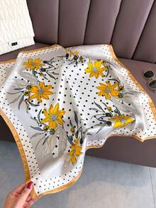 1PC Women's Fashion Floral Polka Dot Pattern Elegant Lightweight Silky Square Scarf Suitable For Dating, Travel, Party, Vacation Outfits - Multicolor - View 8