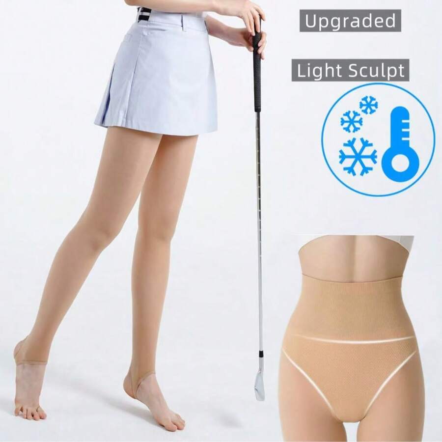 Upgraded Women's Golf Sun Protection Base Leggings Ice Silk Non-Slip Stirrup Tights 40D, High Waist Tummy Control Hip Lifting Design, Sports All Season Wear