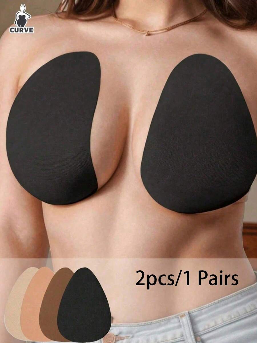 2pcs/1 Pair Plus Size Invisible Lift Nipple Covers, Teardrop Shape Bra Pads Strapless, Suitable For B-E Cup, Beige, Black - Multicolor - View 1