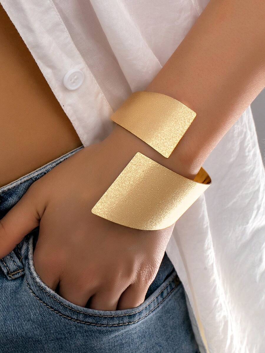 1pc Fashionable Elegant Versatile High-End Geometric Design Open Bangle Bracelet Suitable For Women's Daily Wear - Yellow Gold - View 1