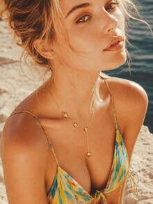 Collar de cadena larga en forma de Y para mujer, colgante de estrella del norte octogonal de acero inoxidable estilo gota, resistente al agua y al desvanecimiento, chapado en oro de 18K - Dorado - Ver 7