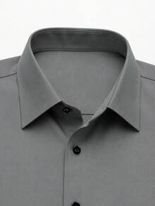 Men's Formal Solid Color Long Sleeve Single-Breasted Dress Shirt - Grey - View 4
