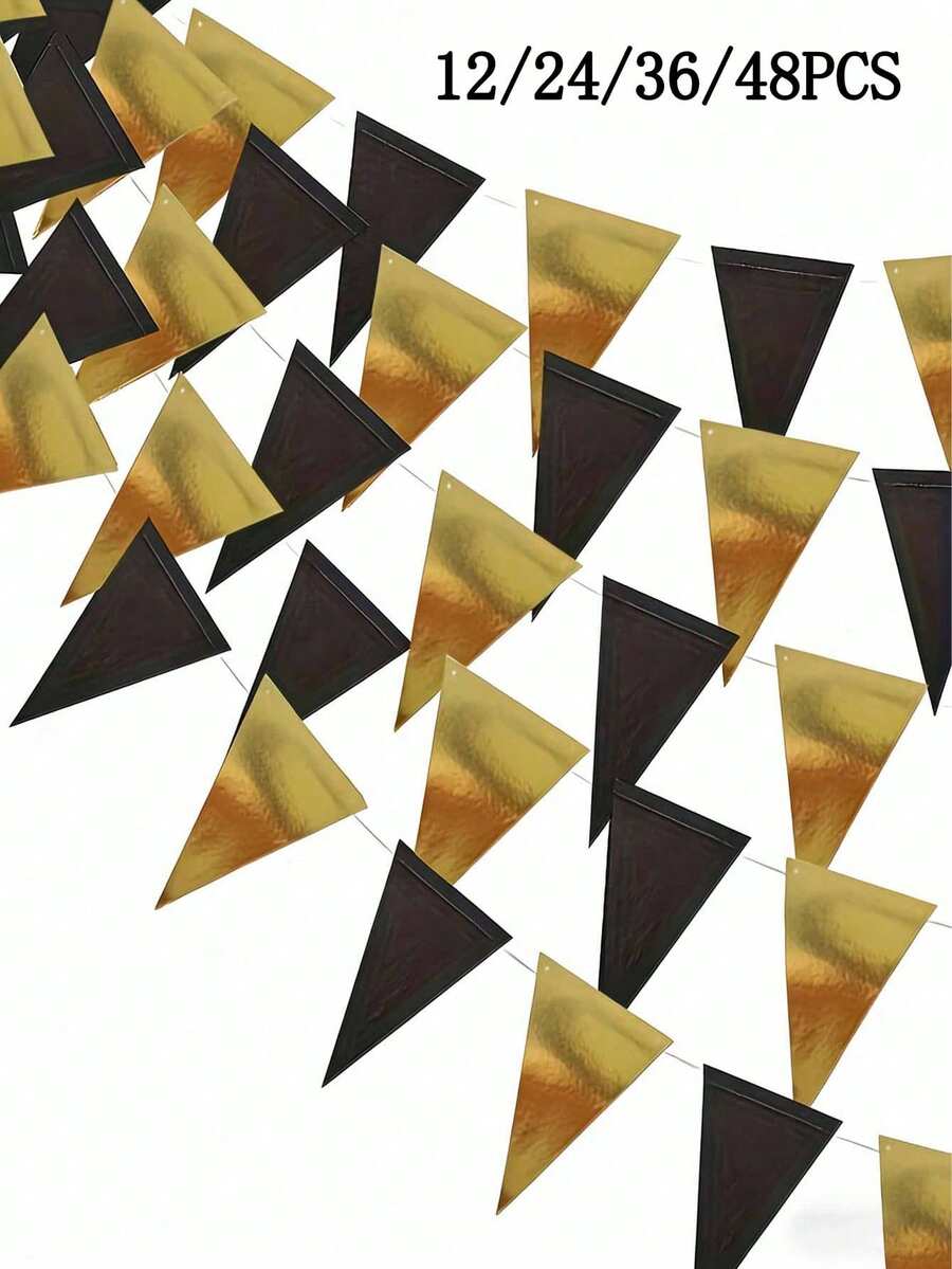 Black & Gold Party Decoration Triangle Flag Banner, Metallic Fabric Colorful Flag String, Suitable For Birthday, Graduation, Anniversary, Wedding, New Year, Engagement Party Supplies - Multicolor - View 1