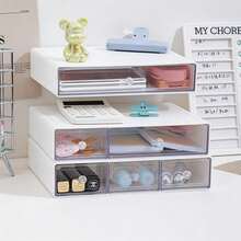3pcs Multi-Use Stackable Drawer Organizer, Clear Desktop Storage Box, Multi-Grid Container For Cosmetics, Stationery & Small Items - White - View 9