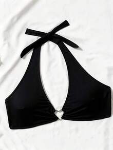 New 2026 Model: Women's Heart-Shaped Neck Tie Bikini Set - Black - View 4