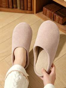 1 Pair Comfortable Plush Bow Decor Home Slippers - Nude Pink - View 4