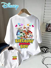 Disney Camiseta de cumpleaños de Toy Story para niño, camiseta informal con estampado de dibujos animados, camisa de manga corta para hombre hecha de algodón puro, para uso diario, cómoda y transpirable, adecuada para actividades al aire libre y ropa urbana, ropa de verano. - Blanco - Ver 2