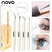 NOVO 1pc Professional Eyelash Tweezers, Slanted & Curved Tip Eyelash Extension Tweezers, Precise Fiber Tip For Grabbing Large Curl Lashes, Beauty Tweezers, Acne Extractor, Eyelash Curler - Multicolor - View 1