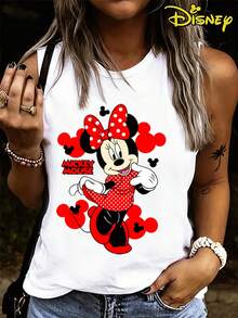 Summer Disney Tops For Women, Classic Polka Dot Cartoon Print Sleeveless Crew Neck Casual Tank, Lightweight For Beach, Daily Wear & Vacation - 白色 - 查看 1