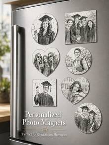 1pc Personalized Photo Fridge Magnet, Customized Magnetic Photo Sticker, Round/Square/Heart Shape, Pencil Sketch Style Graduation Souvenir, Back To School & Graduation Season Decor, Custom Image Or Text Fridge Magnet, Name Sticker - Multicolor - View 8