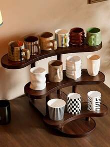 1pc-Walnut Wood Multi-Functional Desktop Storage Vertical Shelf, Tea Set Storage Shelf, Vintage Solid Wood Makeup Organizer, Multi-Layer Display Rack, Vanity Perfume And Skincare Storage Shelf, Multi-Functional Storage Rack, Wooden Jewelry And Accessories Display Tray, Beauty Display Tray, Suitable For Living Room, Shoe Cabinet, Entryway - Multicolor - View 6