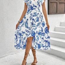 Vestido midi de mujer con estampado floral y estilo envolvente - Amarillo - Ver 7