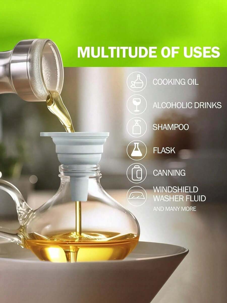1/3 piezas Embudo de cocina de silicona flexible, resistente al calor, diseño plegable, fácil de almacenar, multicolor, perfecto para líquidos y dulces, esencial para el hogar y la cocina - embudo - Ver 1