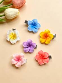 12pcs Girls Hair Clips Hair Accessories Cute Plumeria Flower Hair Clips Accessories Suitable For Travel Vacation Daily Use - Multicolor - View 7