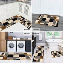 1 pieza Felpudo con estampado de patrón de patchwork geométrico, superficie de cachemira sintética, base de TPR, alfombra de baño, alfombra de cocina, alfombra de lavandería, decoración de ambiente festivo, decoración del hogar, decoración de fiesta, decoración de boda, decoración de comedor y cocina - Multicolor - Ver 9