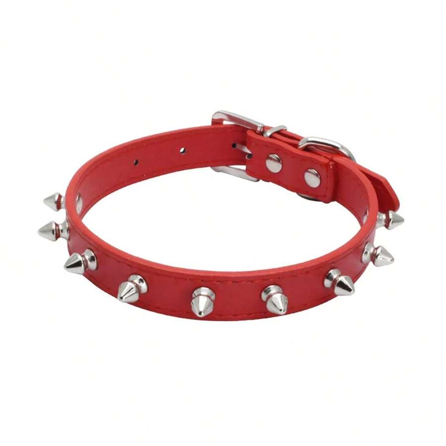 Collar de cuero para mascotas con remaches, collar con diseño de manchas para gatos y perros, correa colorida para perros pequeños y medianos. - Naranja - Ver 1