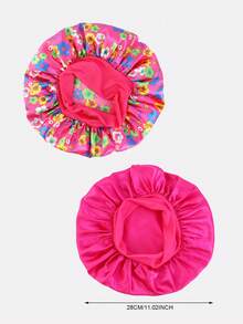 2pcs Printed Children's Elastic Ribbon Satin Round Hair Caps, Suitable For Daily Use - K-21 Rose Red / JDKB-21A Floral Rose Red - View 2