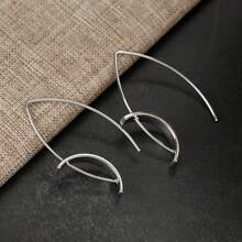1pc Vintage Style Silver Long Earrings With Geometric Pendant, Unique Design, Suitable For Daily Commute Wear - Silver - View 6