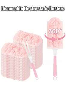 Pink Disposable Electrostatic Dusting Duster Set With Handle, Replaceable Mop Head, Suitable For Home, Car, Electronic Products, Keyboard, Furniture Cleaning Replacement Head - Home Electrostatic Dusting, Use With Dusting Brush (Replacement Refills Not Included Separately) - Multicolor - View 2